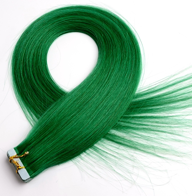 Silky Straight Green Tape Hair Extensions Straight Green Tape-In Hair Extensions